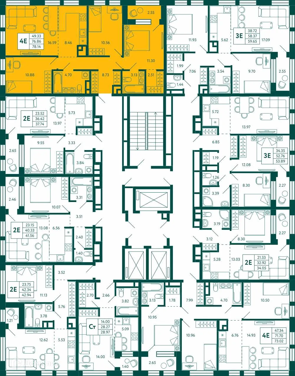 Планировка 3-комнатной квартиры 78.14 м² в ЖК Terle park (Терле Парк), г. Уфа — фото 2