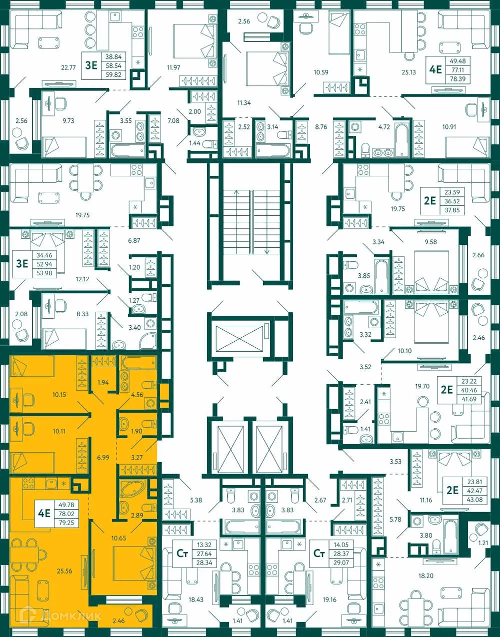 Планировка 3-комнатной квартиры 79.25 м² в ЖК Terle park (Терле Парк), г. Уфа — фото 2