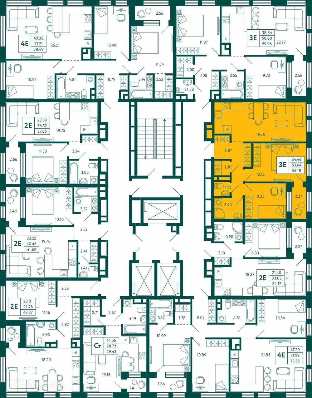 Планировка 2-комнатной квартиры 54.18 м² в ЖК Terle park (Терле Парк), г. Уфа — фото 2