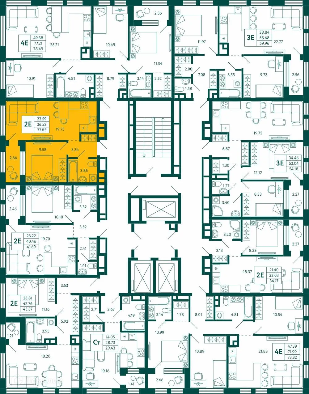 Планировка 1-комнатной квартиры 37.85 м² в ЖК Terle park (Терле Парк), г. Уфа — фото 2