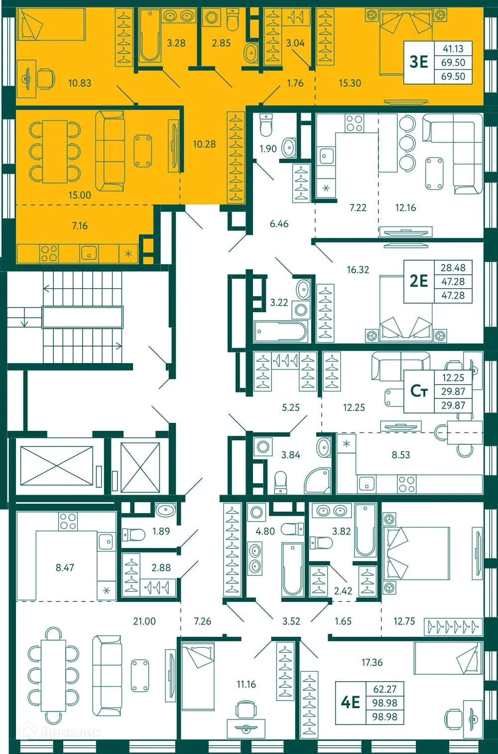 Планировка 2-комнатной квартиры 69.5 м² в ЖК Terle park (Терле Парк), г. Уфа — фото 2