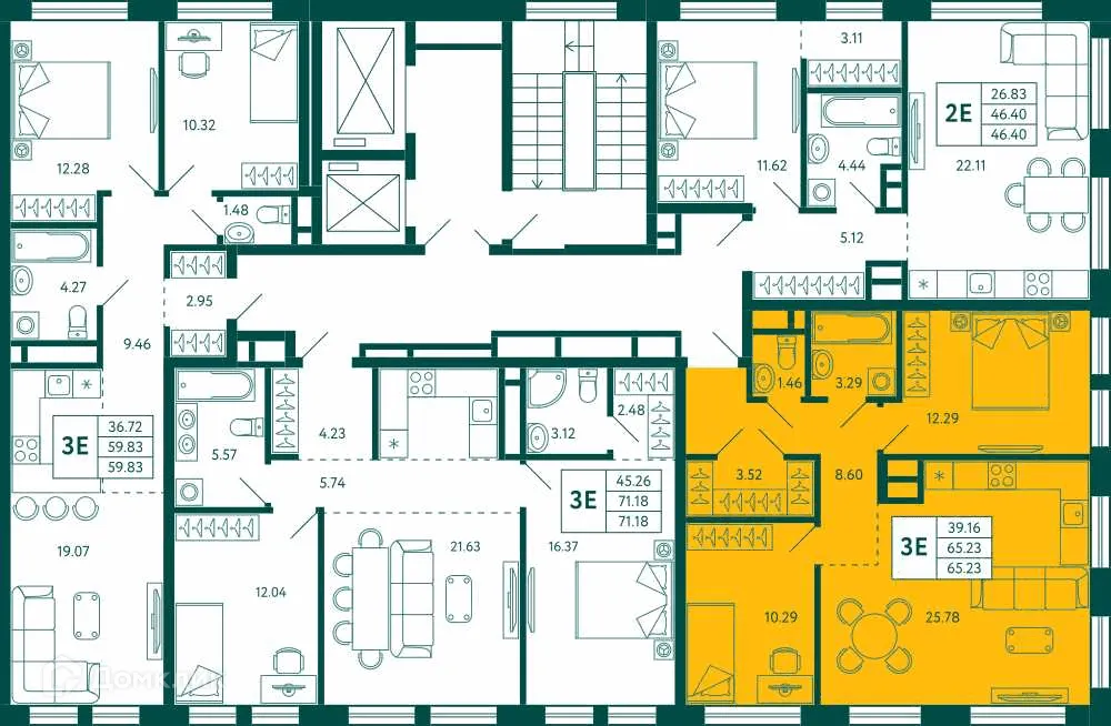 Планировка 2-комнатной квартиры 65.23 м² в ЖК Terle park (Терле Парк), г. Уфа — фото 2