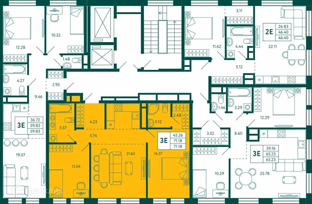 Планировка 2-комнатной квартиры 71.18 м² в ЖК Terle park (Терле Парк), г. Уфа — фото 2
