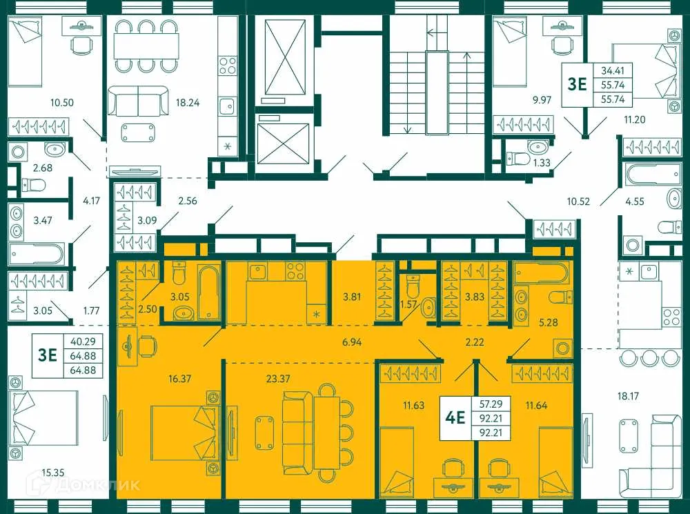 Планировка 3-комнатной квартиры 92.21 м² в ЖК Terle park (Терле Парк), г. Уфа — фото 2