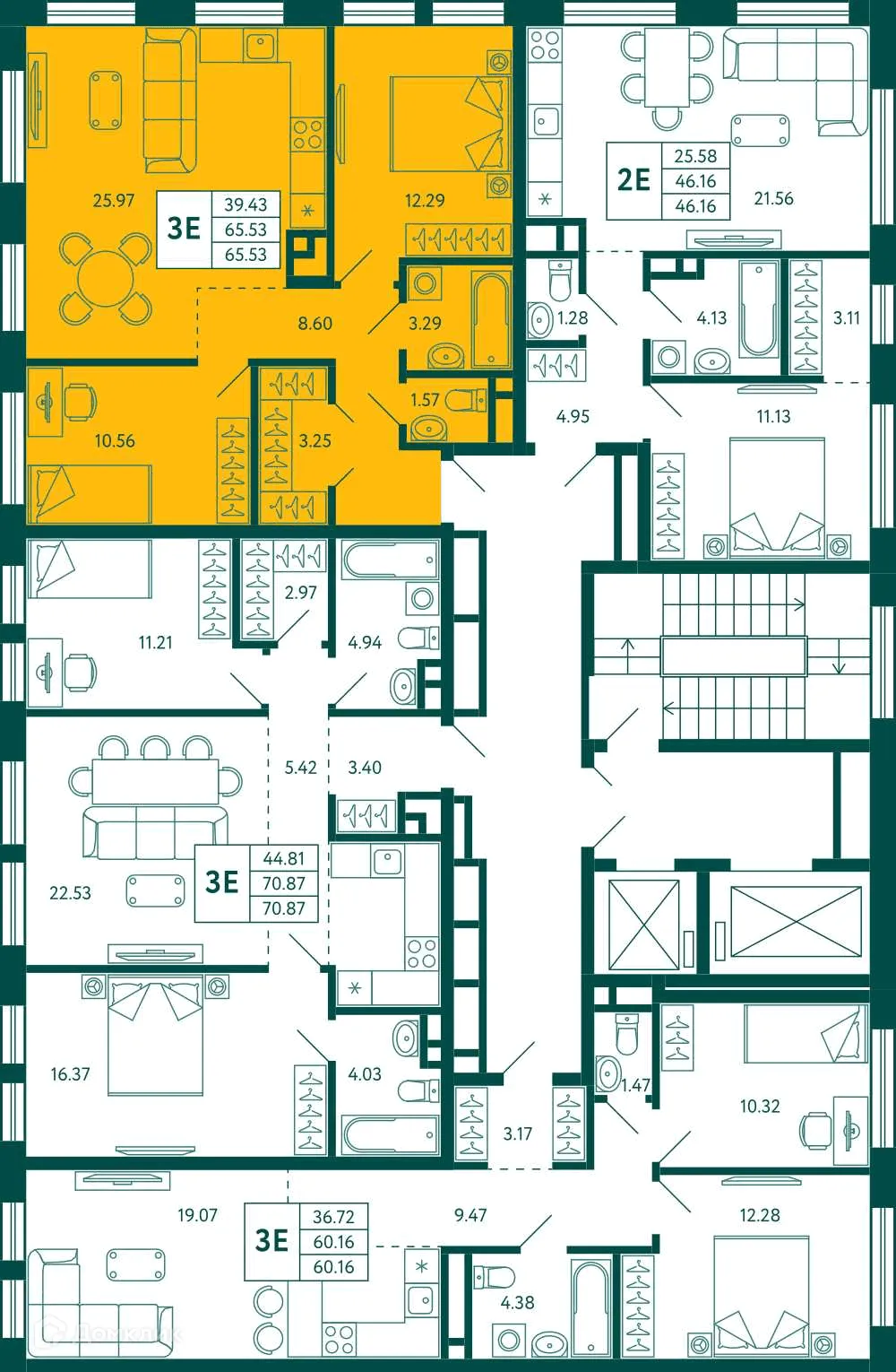 Планировка 2-комнатной квартиры 65.53 м² в ЖК Terle park (Терле Парк), г. Уфа — фото 2