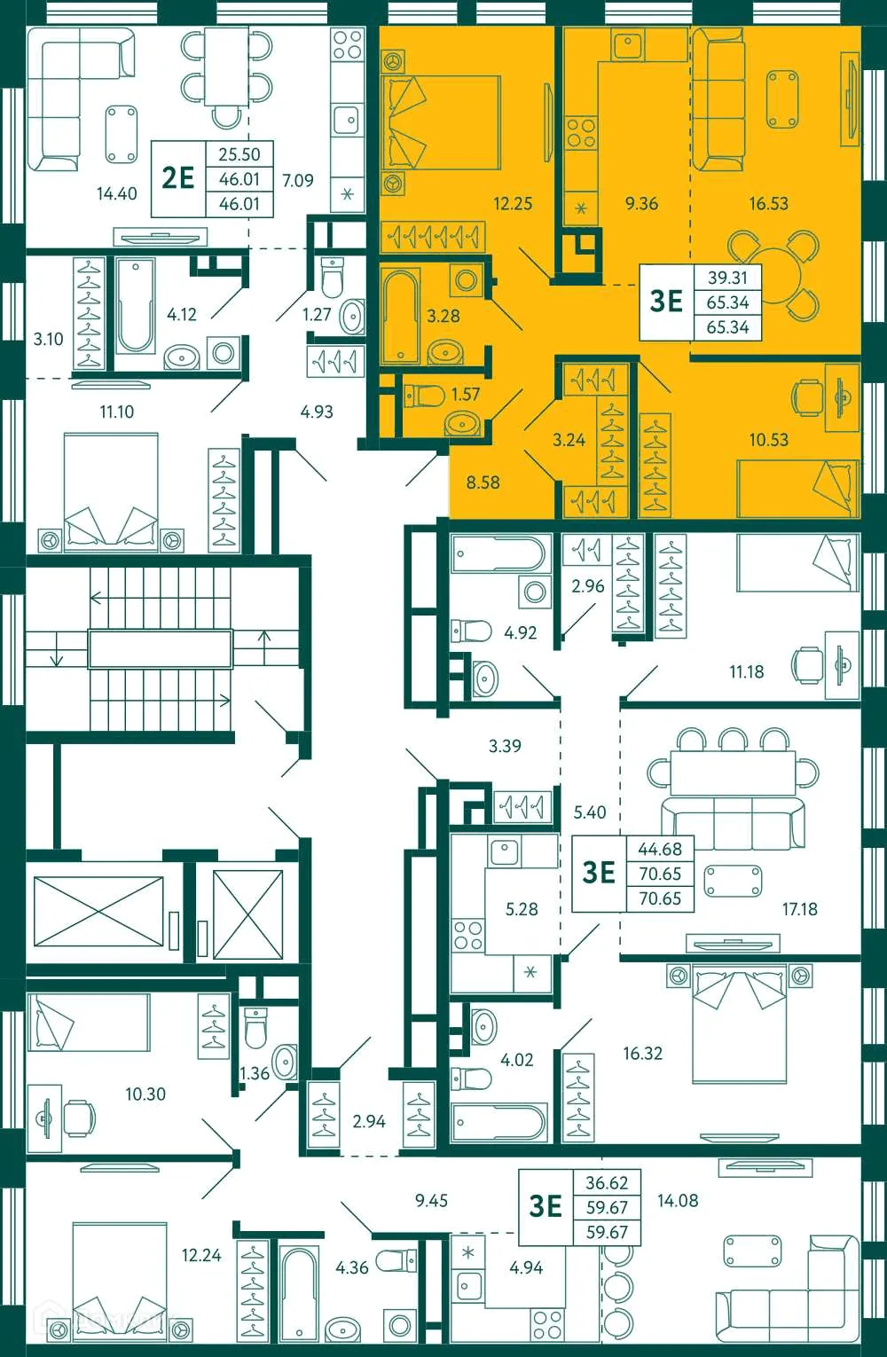 Планировка 2-комнатной квартиры 65.34 м² в ЖК Terle park (Терле Парк), г. Уфа — фото 2