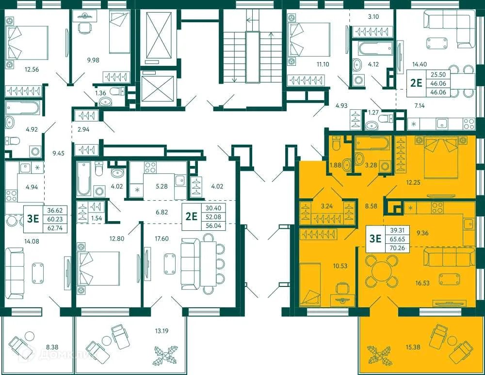Планировка 2-комнатной квартиры 70.26 м² в ЖК Terle park (Терле Парк), г. Уфа — фото 2