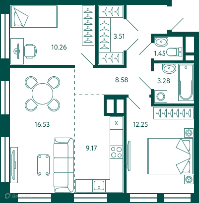 Планировка 2-комнатной квартиры 65.03 м² в ЖК Terle park (Терле Парк), г. Уфа — фото 1