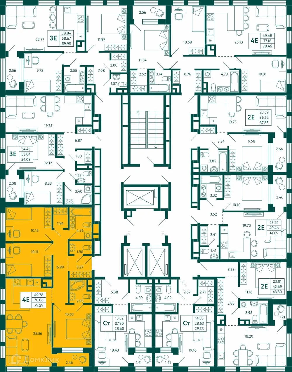 Планировка 3-комнатной квартиры 79.29 м² в ЖК Terle park (Терле Парк), г. Уфа — фото 2