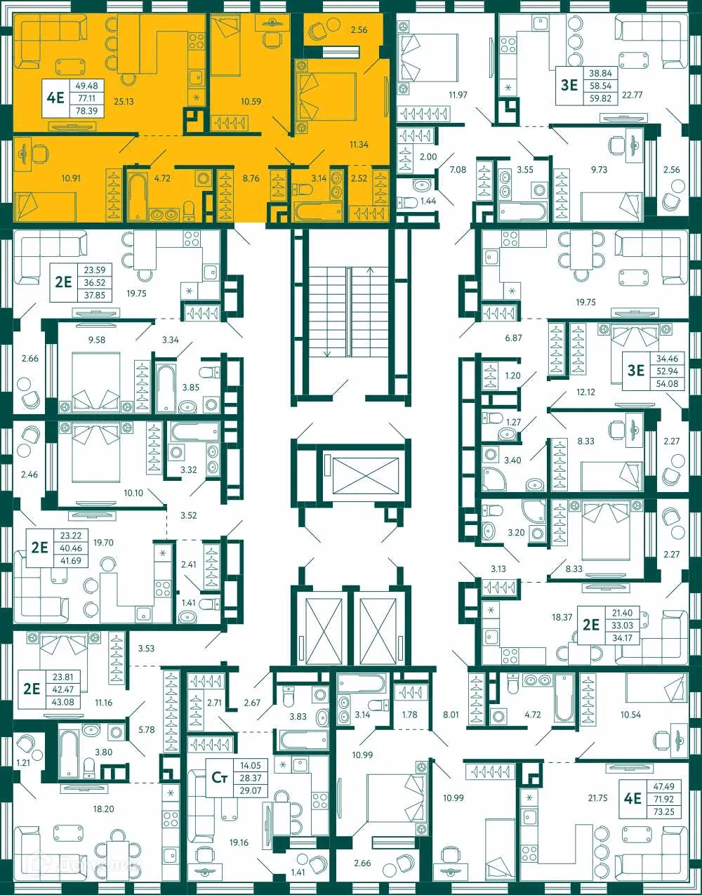 Планировка 3-комнатной квартиры 78.39 м² в ЖК Terle park (Терле Парк), г. Уфа — фото 2