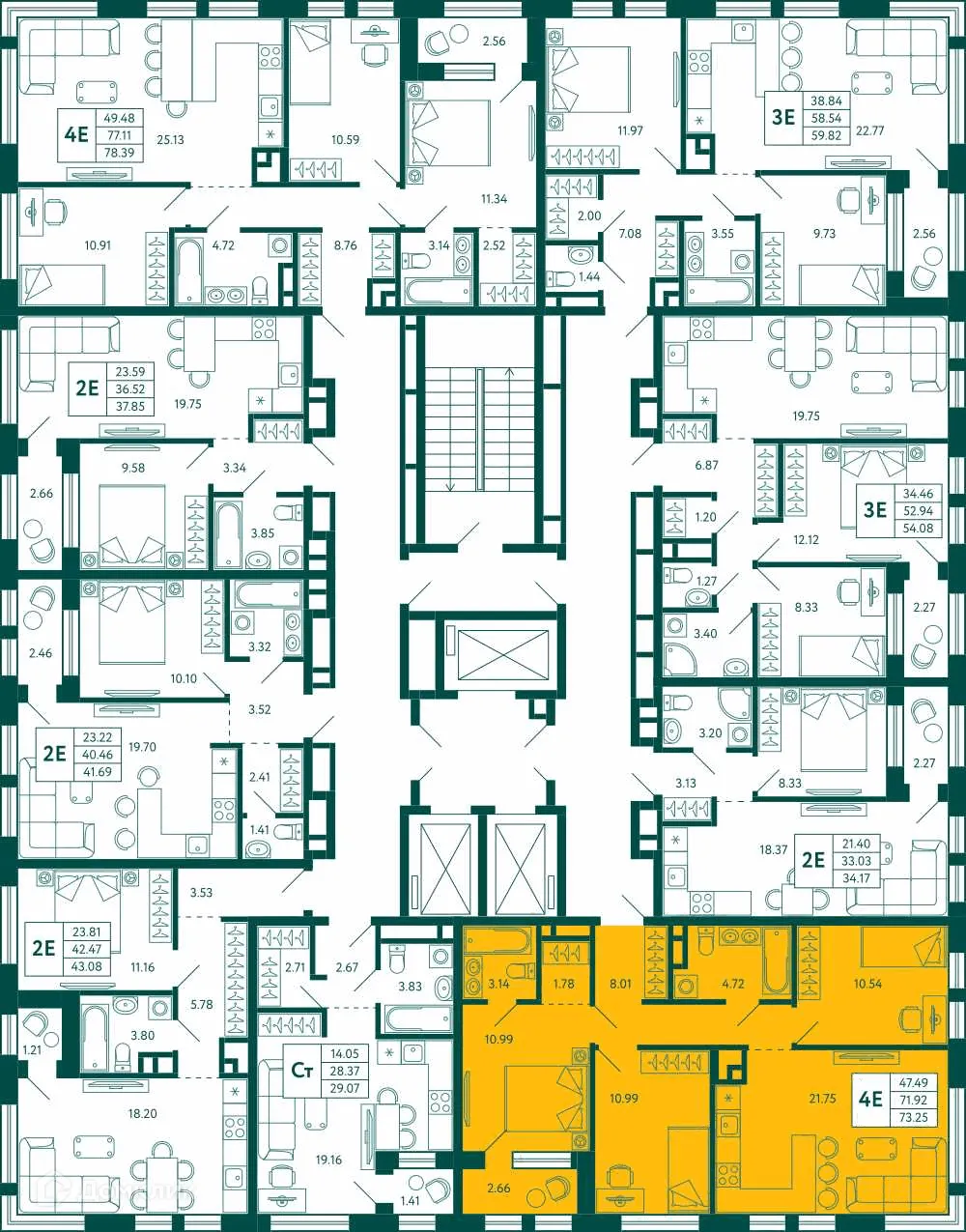 Планировка 3-комнатной квартиры 73.25 м² в ЖК Terle park (Терле Парк), г. Уфа — фото 2