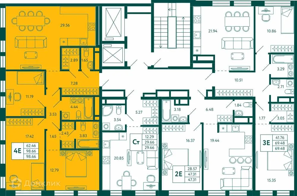 Планировка 3-комнатной квартиры 98.66 м² в ЖК Terle park (Терле Парк), г. Уфа — фото 2