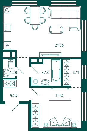 Планировка 1-комнатной квартиры 46.16 м² в ЖК Terle park (Терле Парк), г. Уфа — фото 1