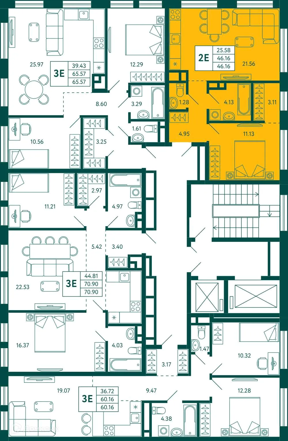 Планировка 1-комнатной квартиры 46.16 м² в ЖК Terle park (Терле Парк), г. Уфа — фото 2