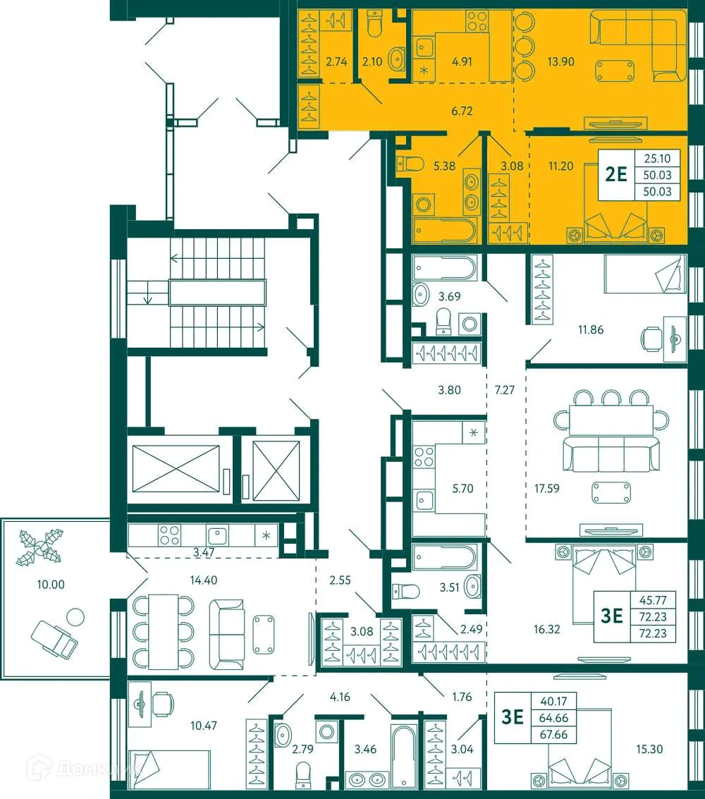 Планировка 1-комнатной квартиры 50.03 м² в ЖК Terle park (Терле Парк), г. Уфа — фото 2