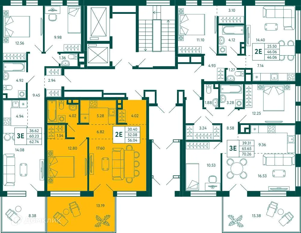 Планировка 1-комнатной квартиры 56.04 м² в ЖК Terle park (Терле Парк), г. Уфа — фото 2