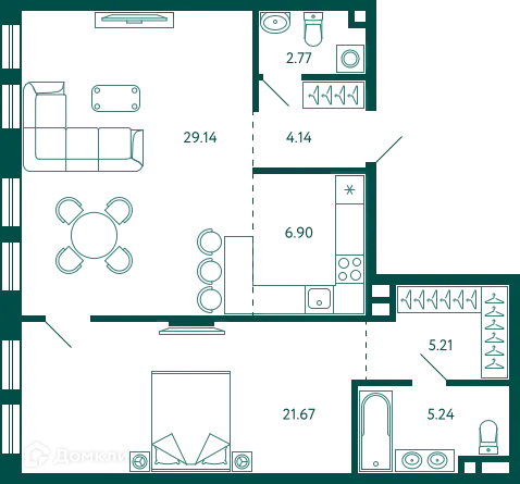 Планировка 1-комнатной квартиры 75.07 м² в ЖК Terle park (Терле Парк), г. Уфа — фото 1