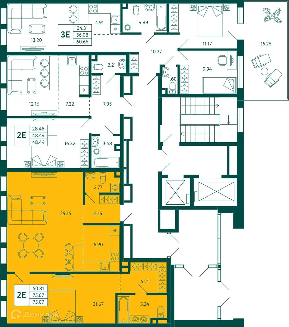 Планировка 1-комнатной квартиры 75.07 м² в ЖК Terle park (Терле Парк), г. Уфа — фото 2