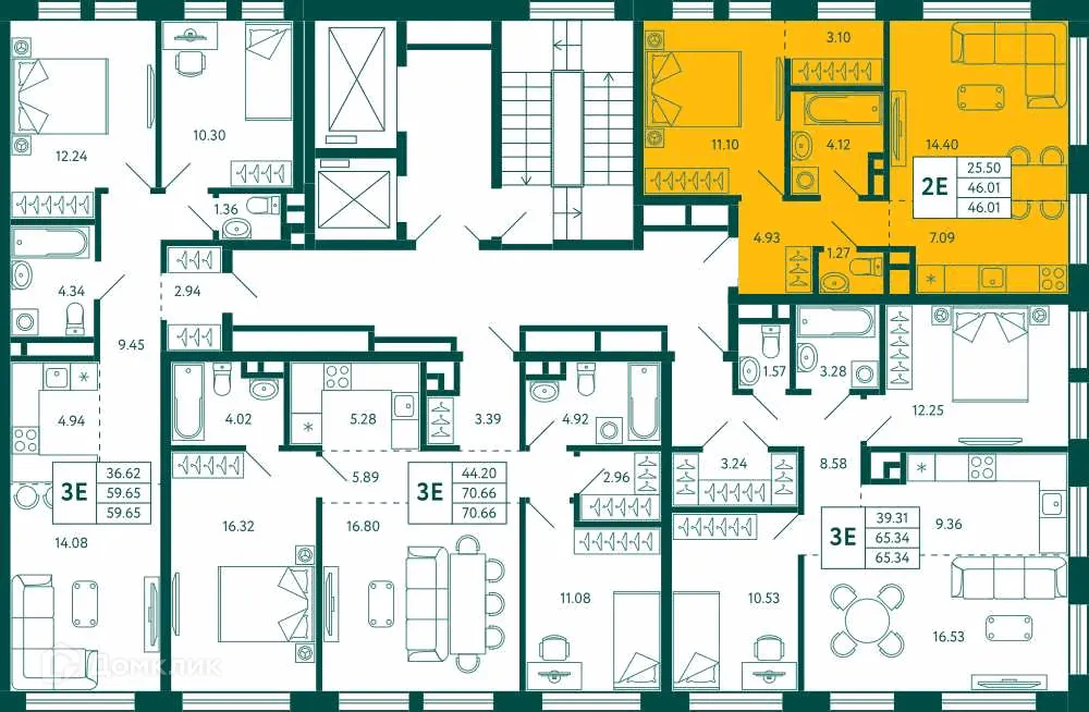 Планировка 1-комнатной квартиры 46.01 м² в ЖК Terle park (Терле Парк), г. Уфа — фото 2