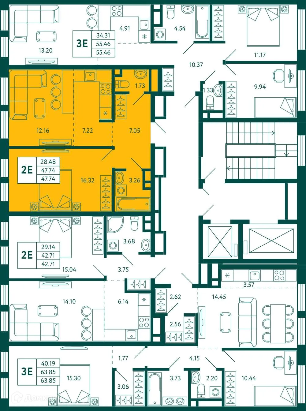 Планировка 1-комнатной квартиры 47.74 м² в ЖК Terle park (Терле Парк), г. Уфа — фото 2
