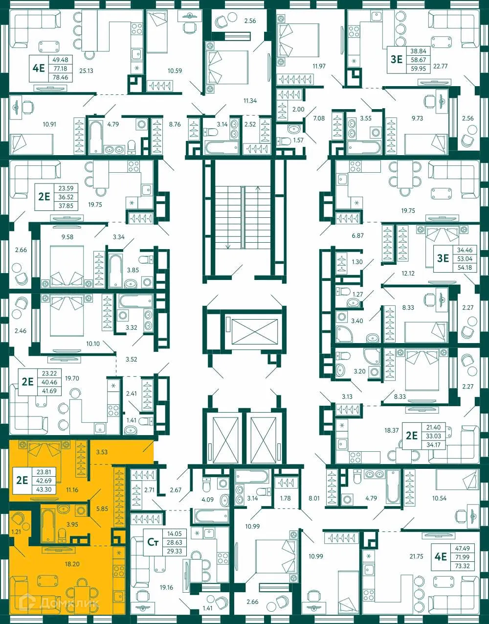 Планировка 1-комнатной квартиры 43.3 м² в ЖК Terle park (Терле Парк), г. Уфа — фото 2