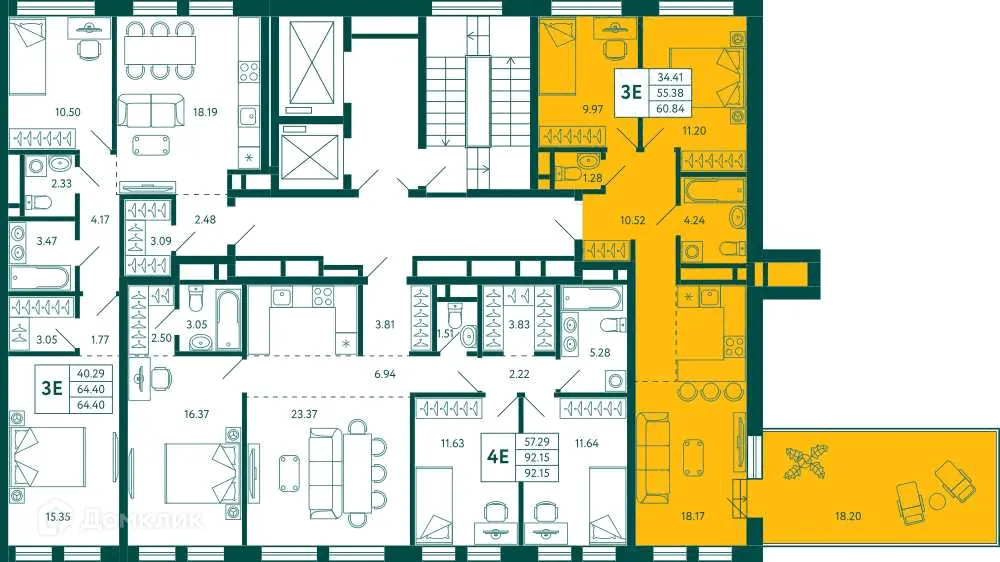 Планировка 2-комнатной квартиры 60.84 м² в ЖК Terle park (Терле Парк), г. Уфа — фото 2