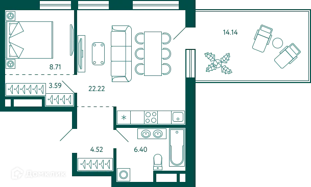 Планировка 1-комнатной квартиры 49.68 м² в ЖК Terle park (Терле Парк), г. Уфа — фото 1
