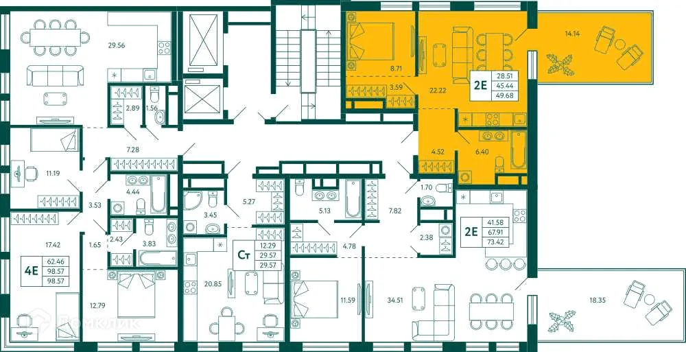 Планировка 1-комнатной квартиры 49.68 м² в ЖК Terle park (Терле Парк), г. Уфа — фото 2
