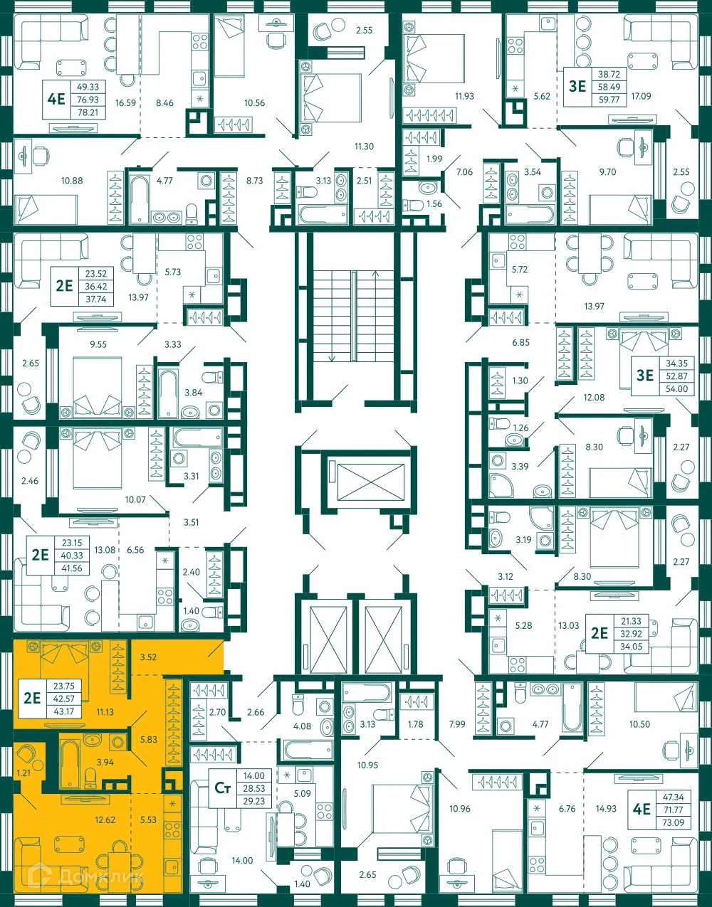 Планировка 1-комнатной квартиры 43.17 м² в ЖК Terle park (Терле Парк), г. Уфа — фото 2