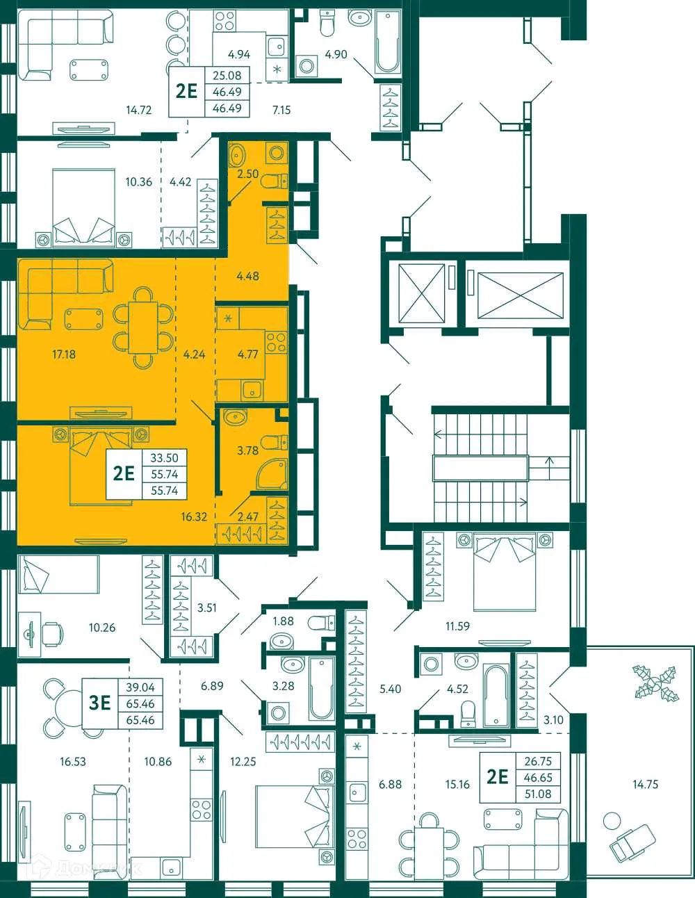 Планировка 1-комнатной квартиры 55.74 м² в ЖК Terle park (Терле Парк), г. Уфа — фото 2