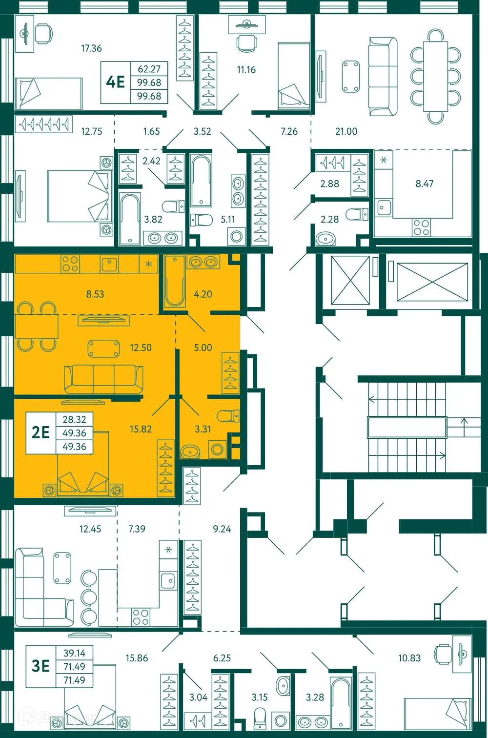 Планировка 1-комнатной квартиры 49.36 м² в ЖК Terle park (Терле Парк), г. Уфа — фото 2