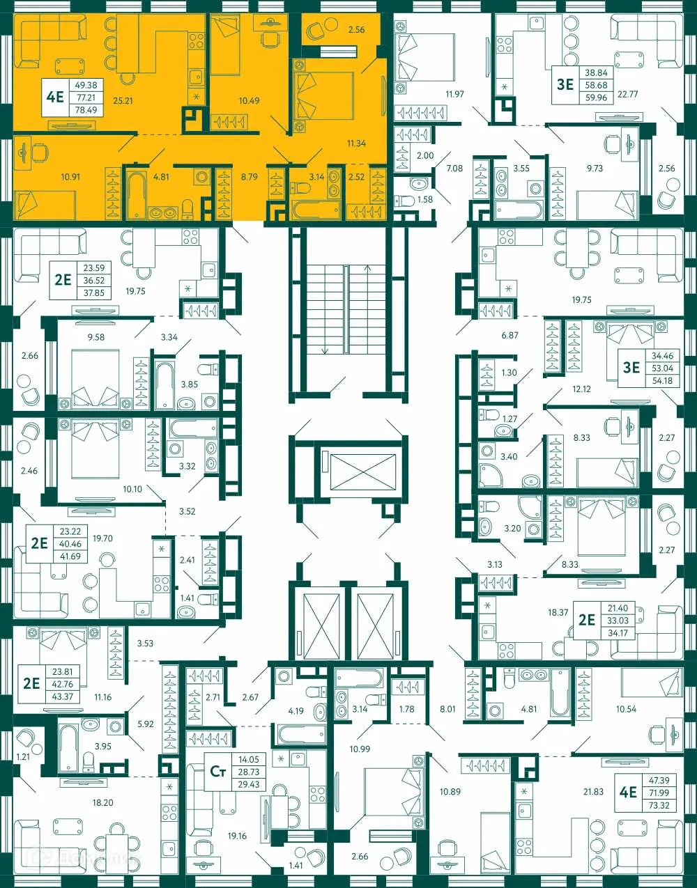 Планировка 3-комнатной квартиры 78.49 м² в ЖК Terle park (Терле Парк), г. Уфа — фото 2