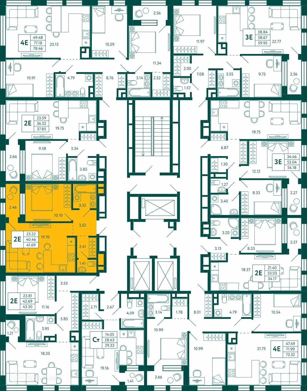 Планировка 1-комнатной квартиры 41.69 м² в ЖК Terle park (Терле Парк), г. Уфа — фото 2