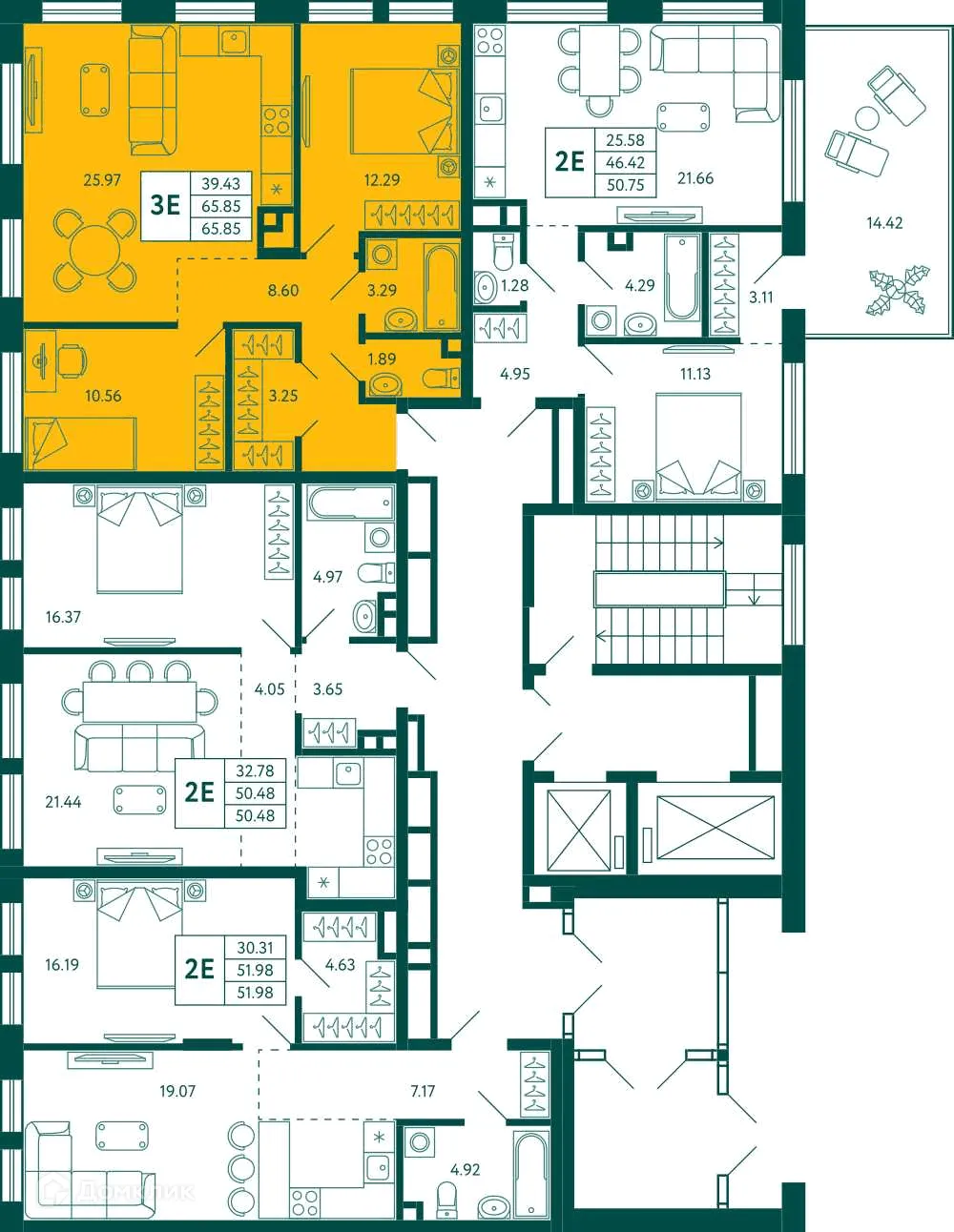 Планировка 2-комнатной квартиры 65.85 м² в ЖК Terle park (Терле Парк), г. Уфа — фото 2
