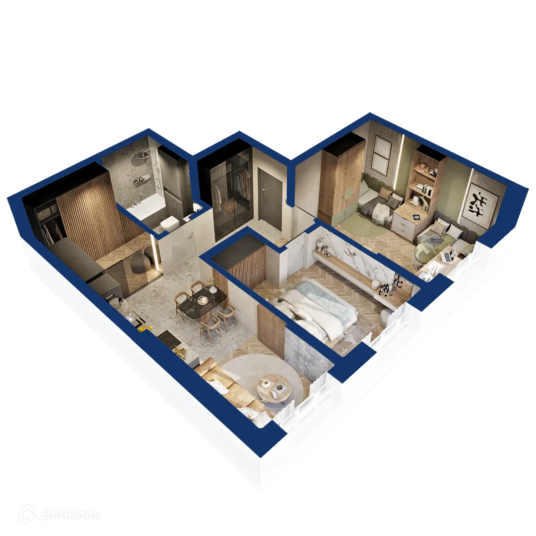 Планировка 2-комнатной квартиры 63.01 м² в ЖК Вершина, г. Уфа — фото 1