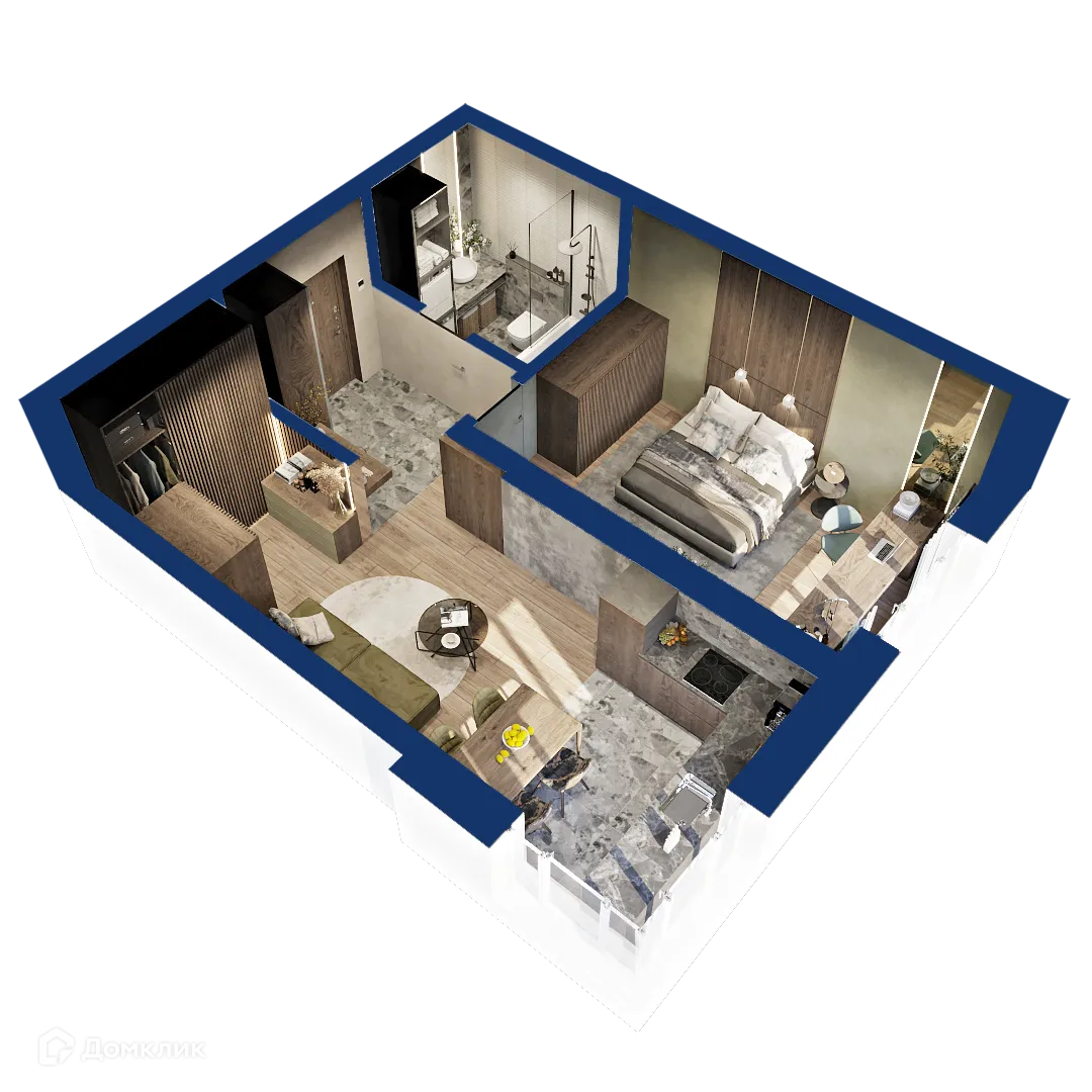Планировка 1-комнатной квартиры 43.71 м² в ЖК Вершина, г. Уфа — фото 1