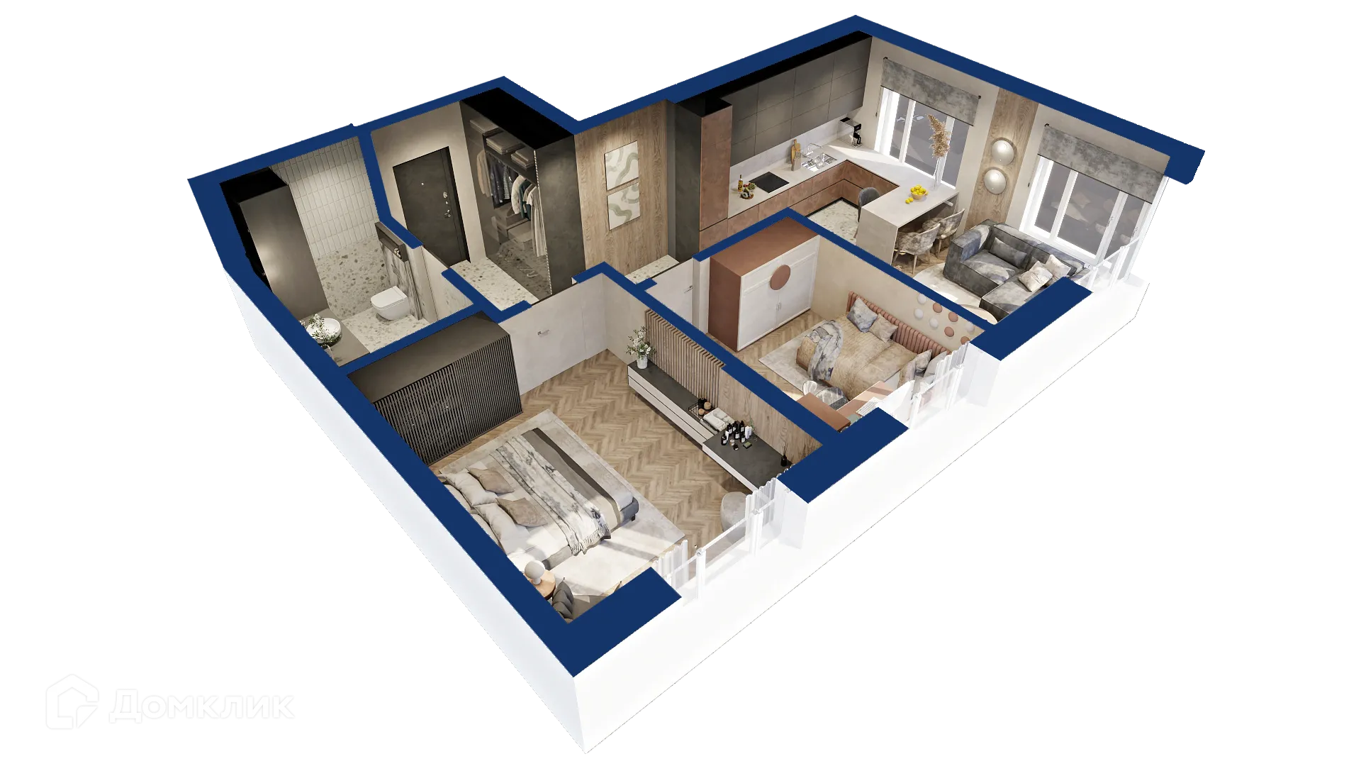 Планировка 2-комнатной квартиры 58.62 м² в ЖК Вершина, г. Уфа — фото 1