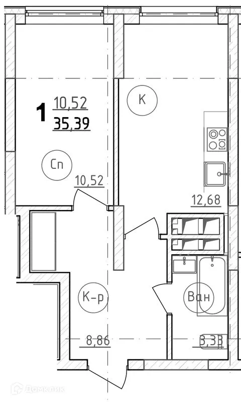 Планировка 1-комнатной квартиры 36.7 м² в ЖК Grand Family ( ЖК Гранд Фемели), г. Уфа — фото 1