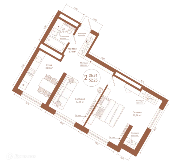 Планировка 2 комн. в ЖК "Divo Residence (Диво Резиденс)"