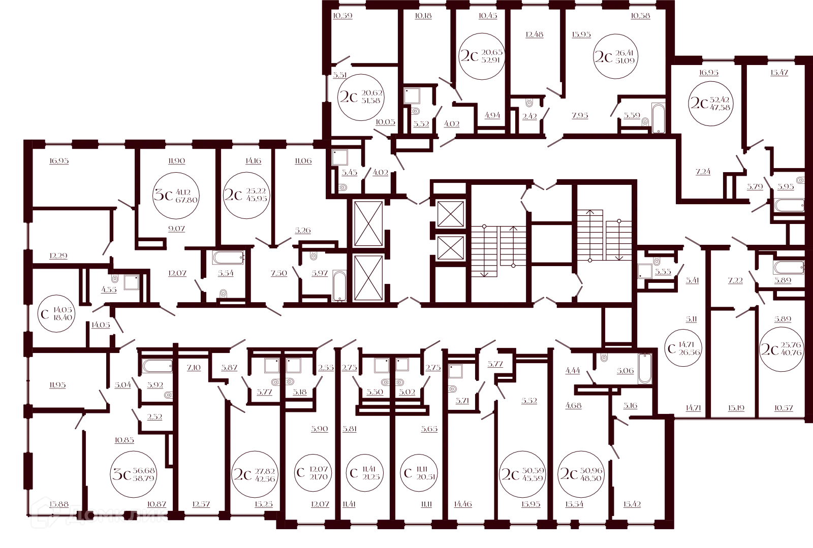 Планировка 2-комнатной квартиры 43.95 м² в ЖК Каретная 51, г. Уфа — фото 2