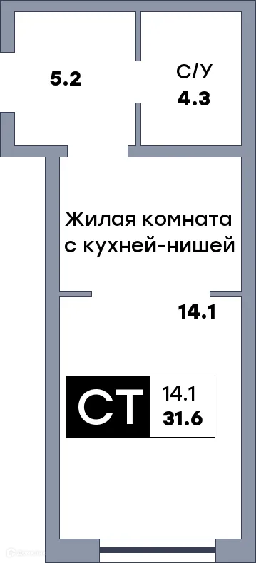 Планировка студии квартиры 31.6 м² в ЖК Аура, г. Самара — фото 1