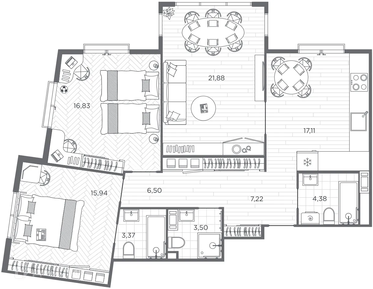 Фото квартиры в ЖК Бакунина 33