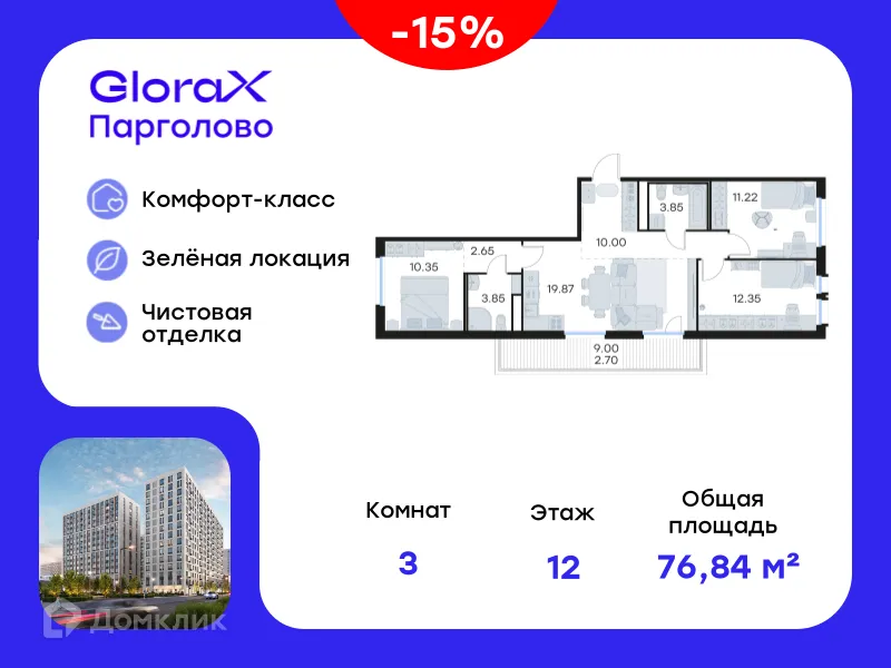 Фото квартиры в ЖК GloraX Парголово (Глоракс Парголово)