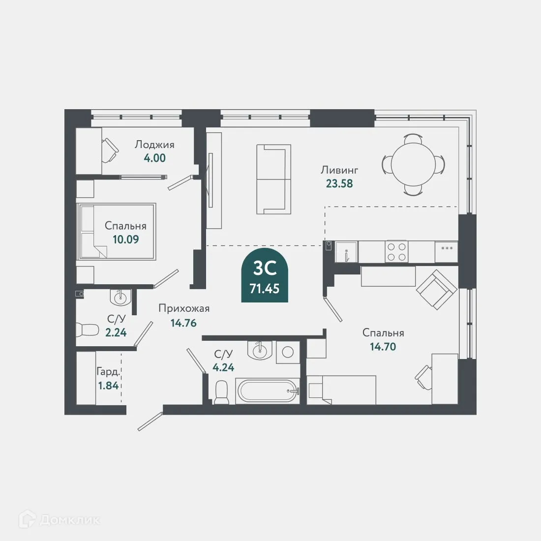 Фото квартиры в ЖК Жилой Небоскрёб Тихомиров