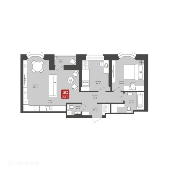 3 комн. квартиры в Новосибирске новостройки