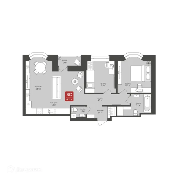 3 комн. квартиры в Новосибирске новостройки