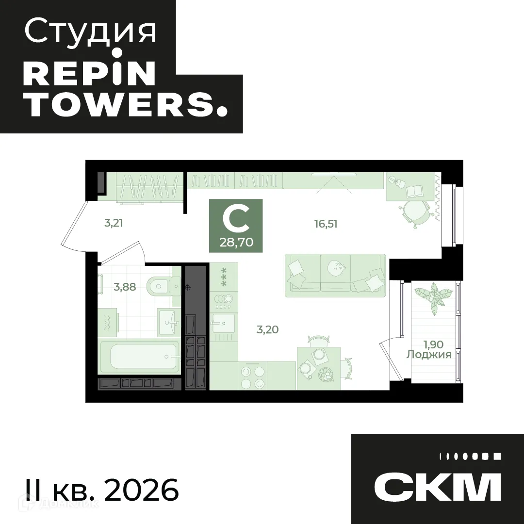 Фото квартиры в ЖК "REPIN TOWERS (Репин Тауэрс)"