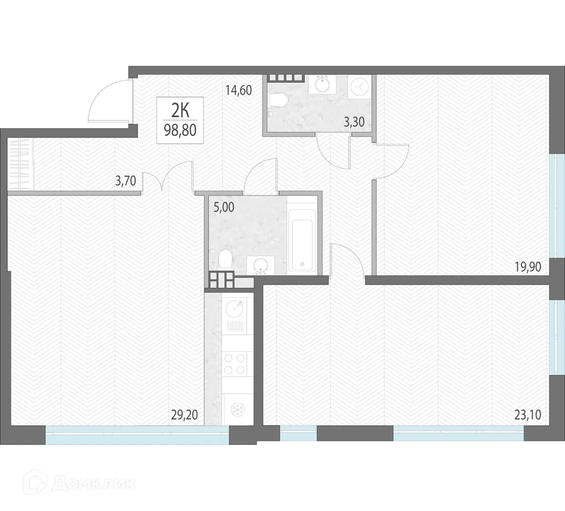 Планировка 2-комнатной квартиры 98.8 м² в ЖК Клубный дом "Литературный", г. Екатеринбург — фото 1