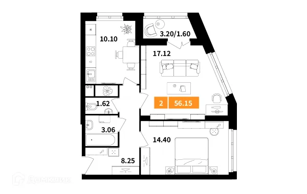 Планировка 2 комн. в ЖК Планерный квартал