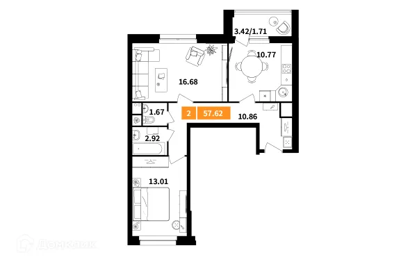 Планировка 2 комн. в ЖК Планерный квартал